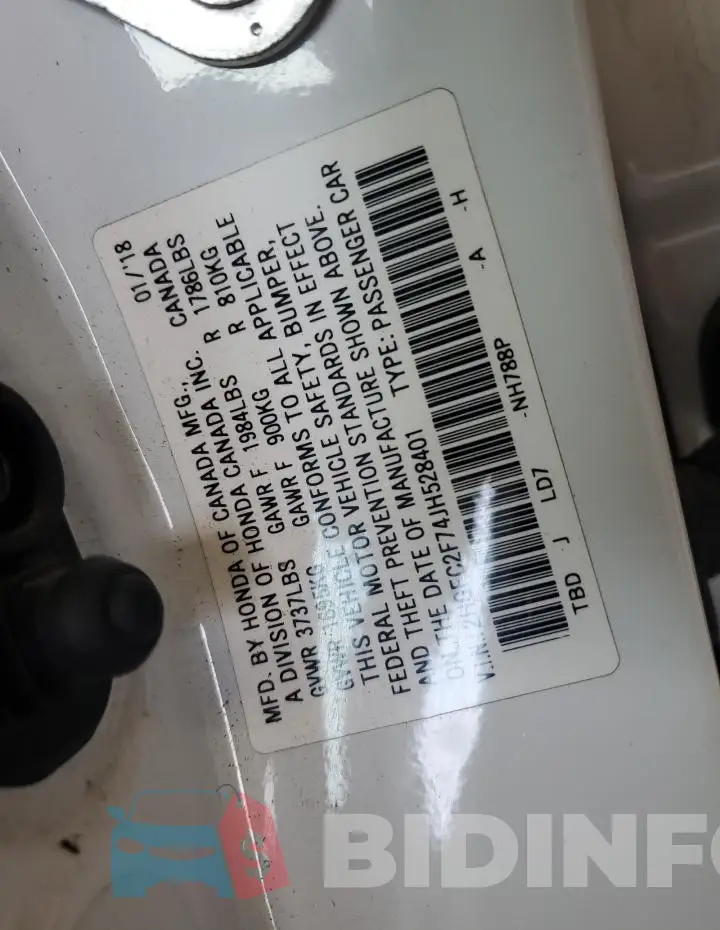 2HGFC2F74JH528401 Photo# 12