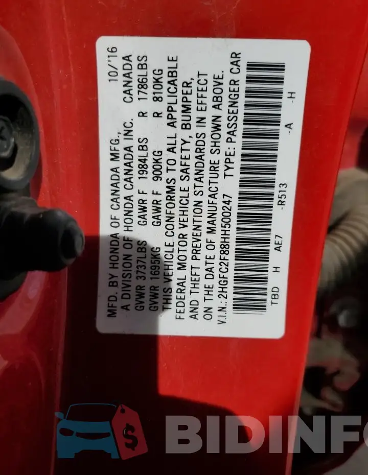 2HGFC2F88HH500247 Photo# 12