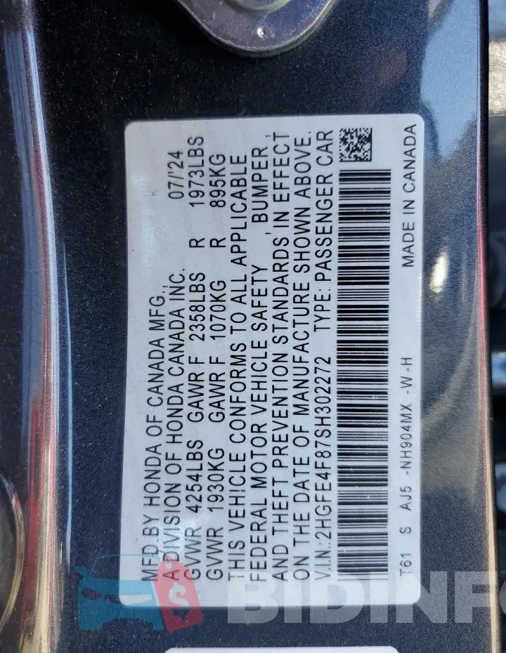 2HGFE4F87SH302272 Photo# 12