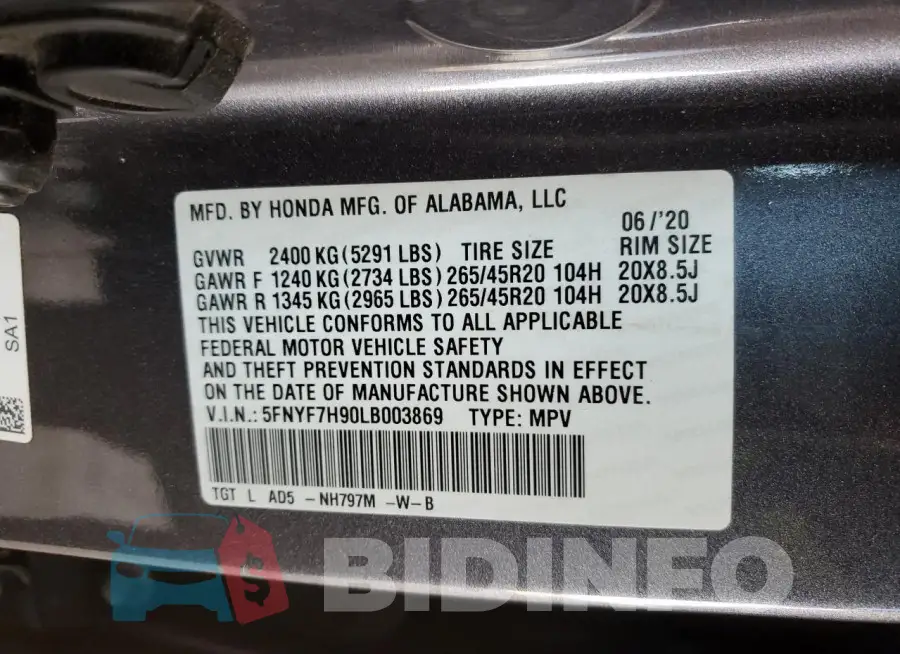 5FNYF7H90LB003869 Photo# 14