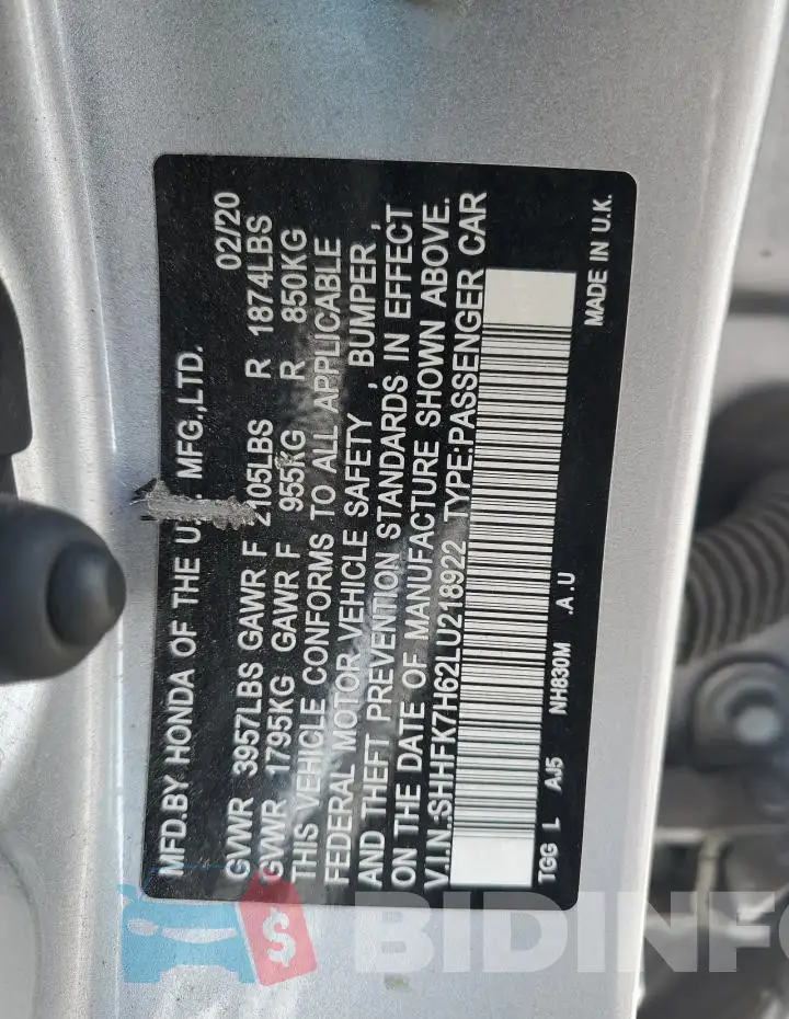 SHHFK7H62LU218922 Photo# 13