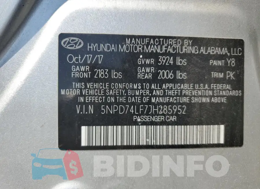5NPD74LF7JH285952 Photo# 12