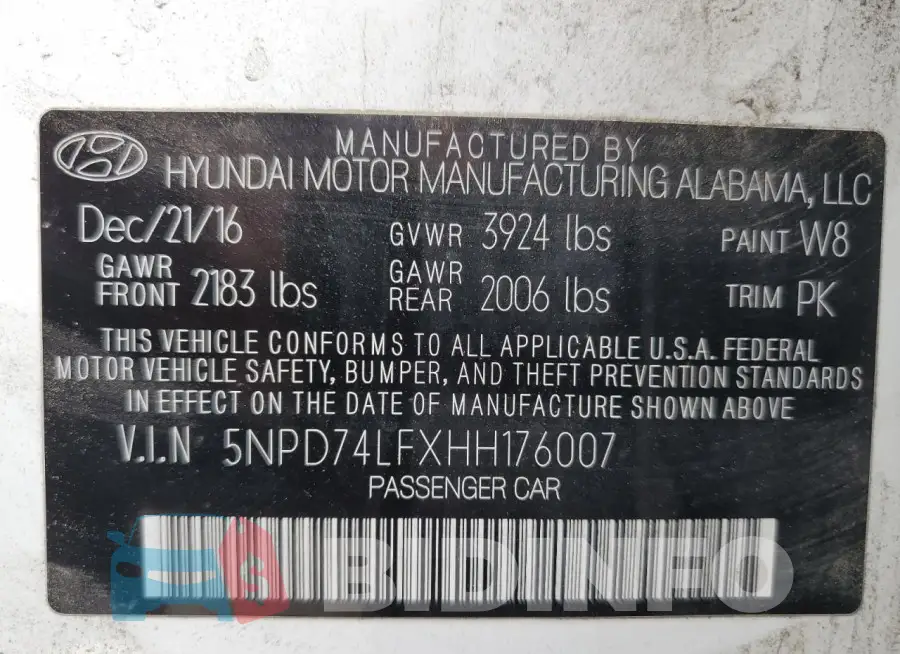 5NPD74LFXHH176007 Photo# 12