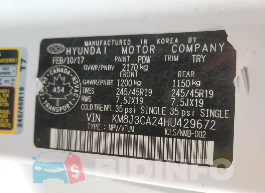KM8J3CA24HU429672 Photo# 14