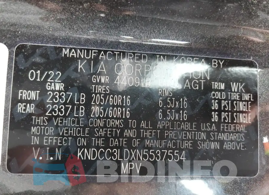 KNDCC3LDXN5537554 Photo# 14
