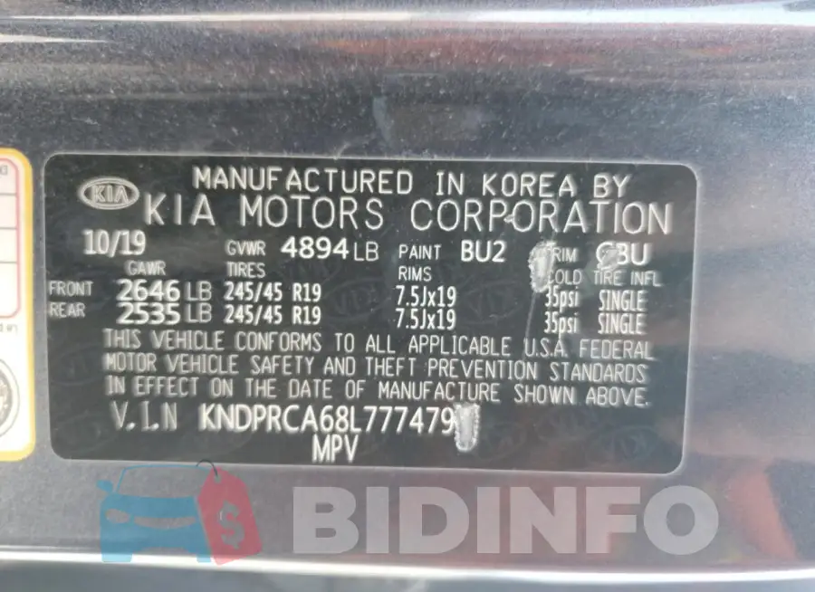 KNDPRCA68L7774792 Photo# 12