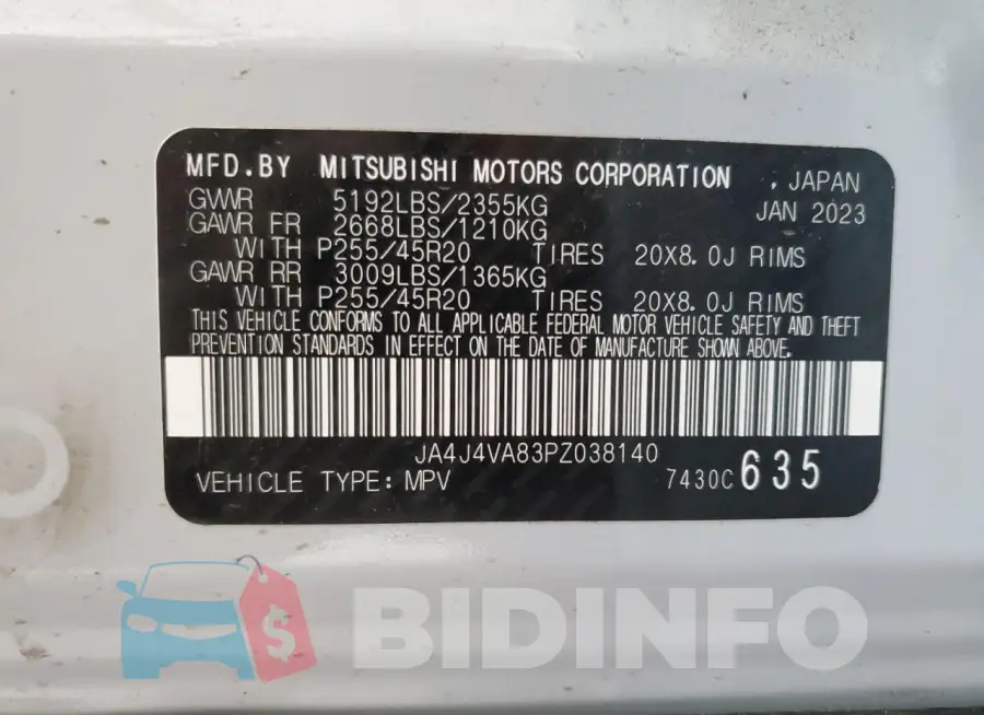JA4J4VA83PZ038140 Photo# 14