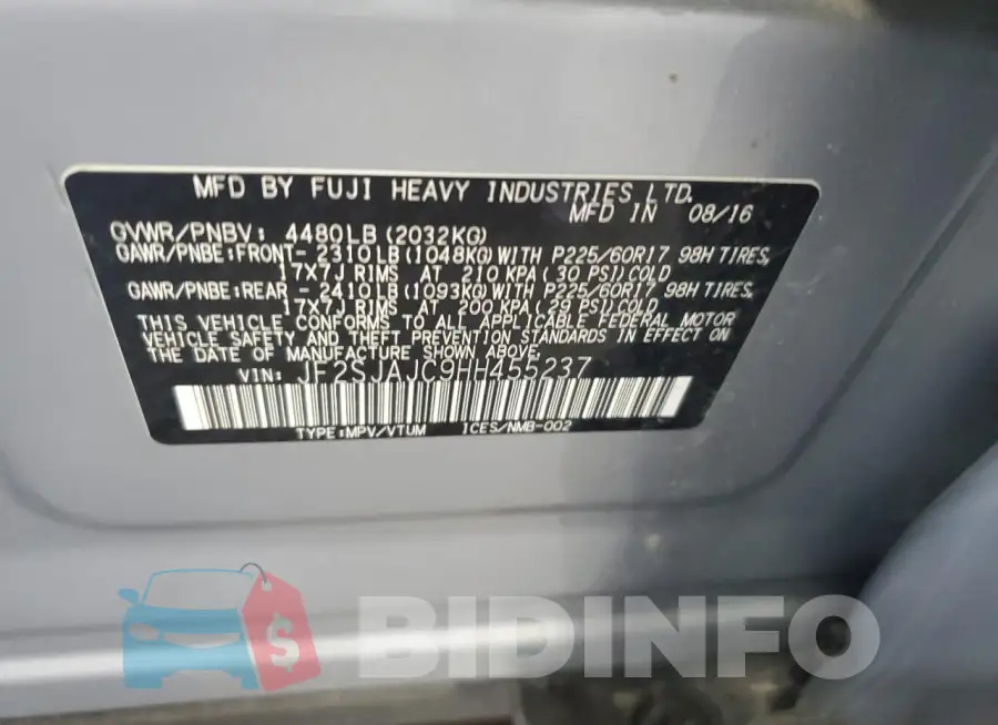JF2SJAJC9HH455237 Photo# 13