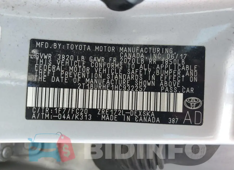 2T1BURHE1HC932257 Photo# 12