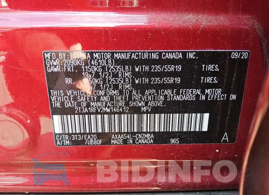 2T3A1RFV2MW146412 Photo# 14