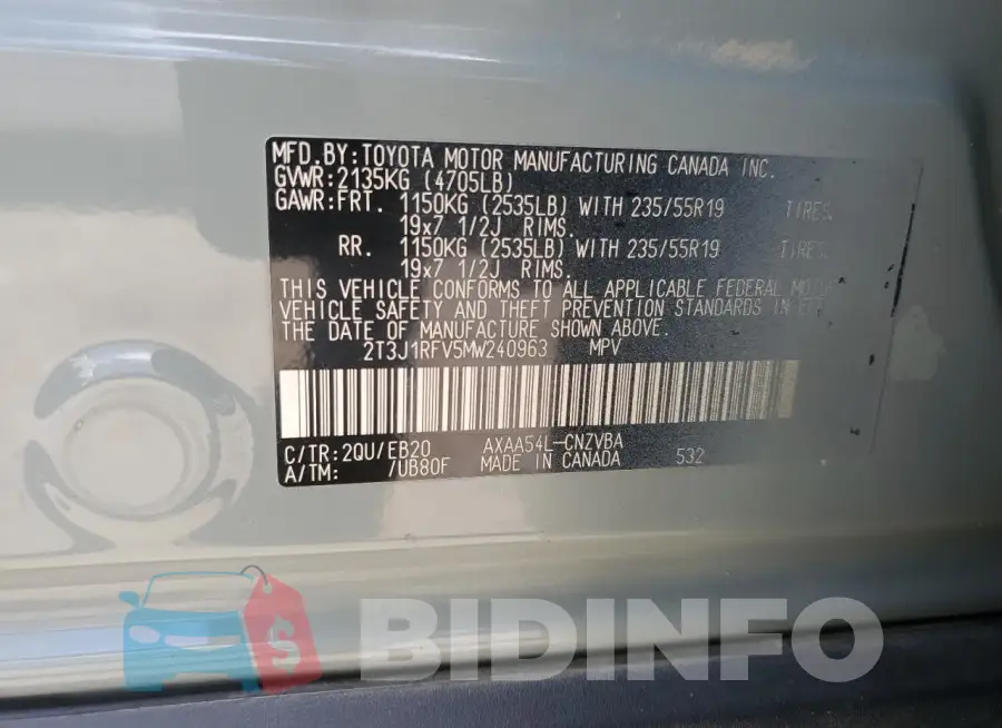 2T3J1RFV5MW240963 Photo# 13
