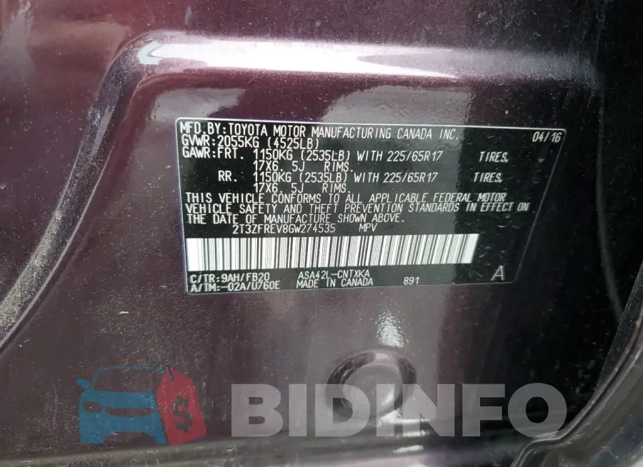 2T3ZFREV8GW274535 Photo# 14