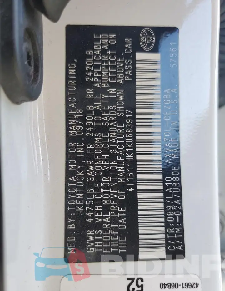 4T1B11HK1KU683917 Photo# 12