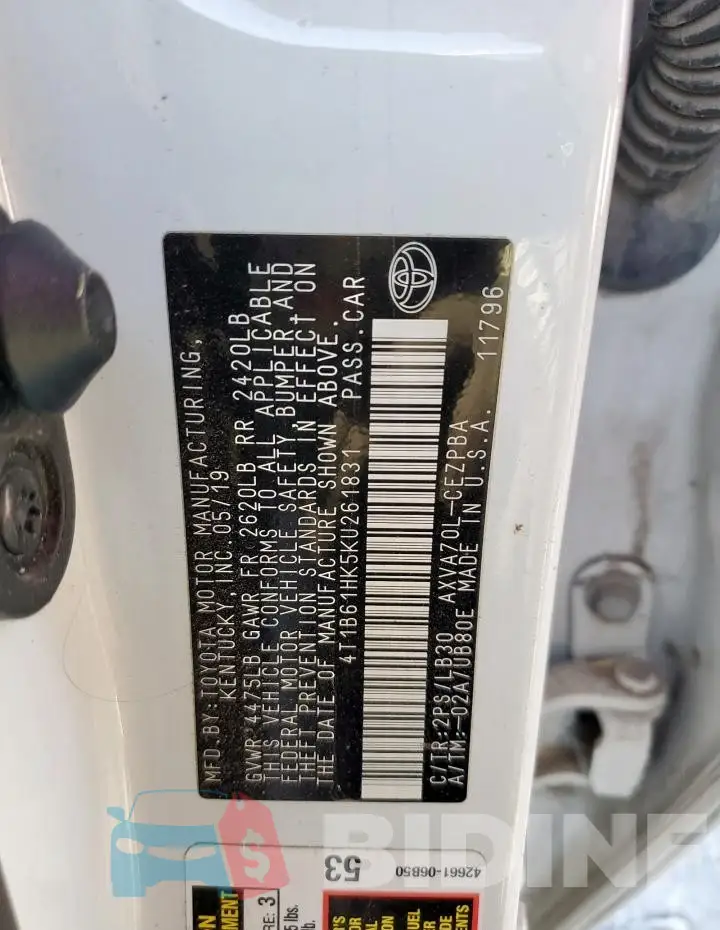 4T1B61HK5KU261831 Photo# 12