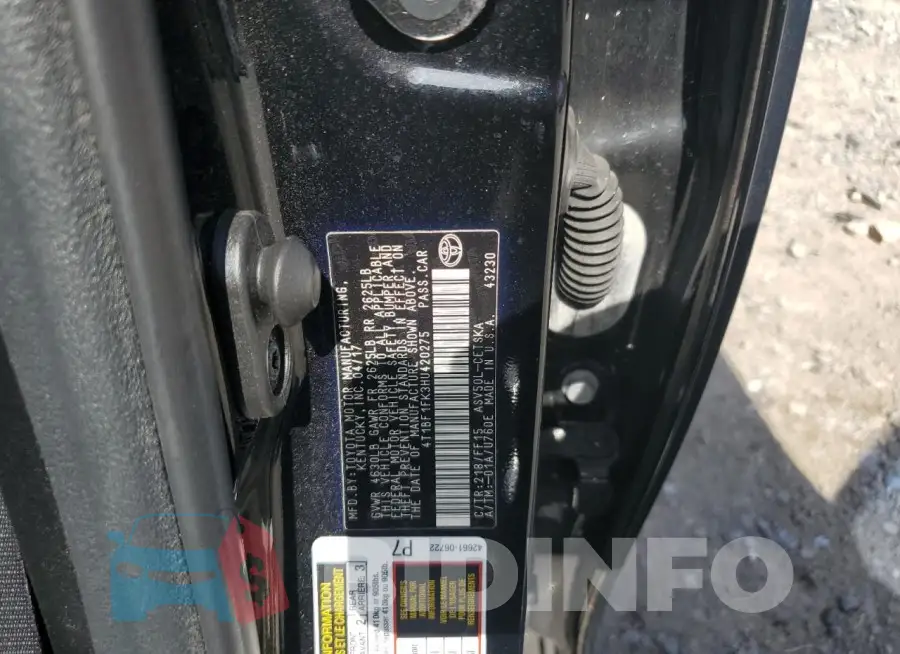 4T1BF1FK3HU420275 Photo# 12