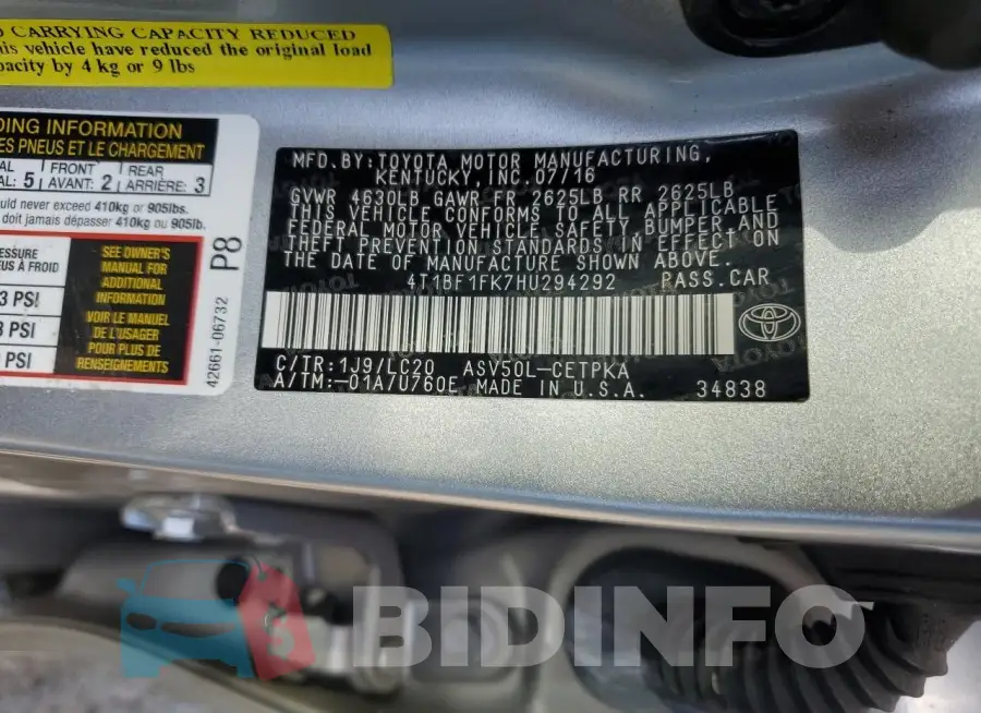 4T1BF1FK7HU294292 Photo# 12