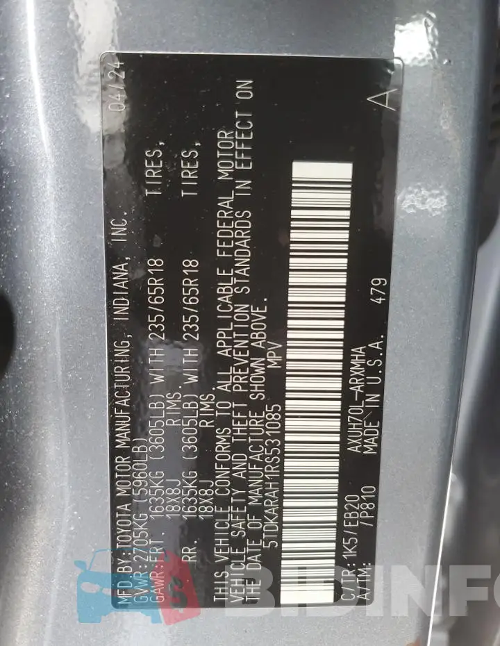 5TDKARAH1RS531085 Photo# 13