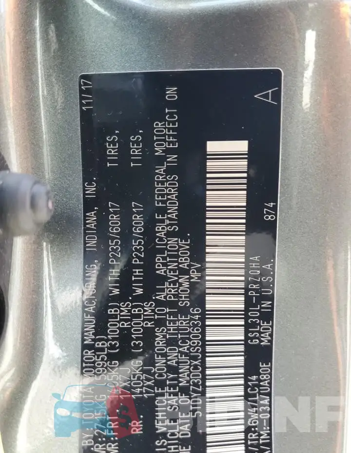 5TDYZ3DCXJS906346 Photo# 14