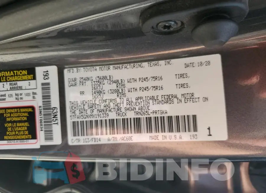 5TFAX5GNXMX191339 Photo# 13