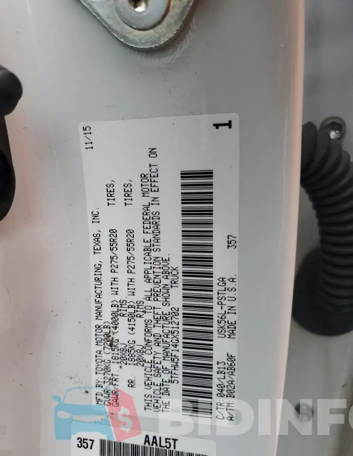 5TFHW5F14GX512702 Photo# 12