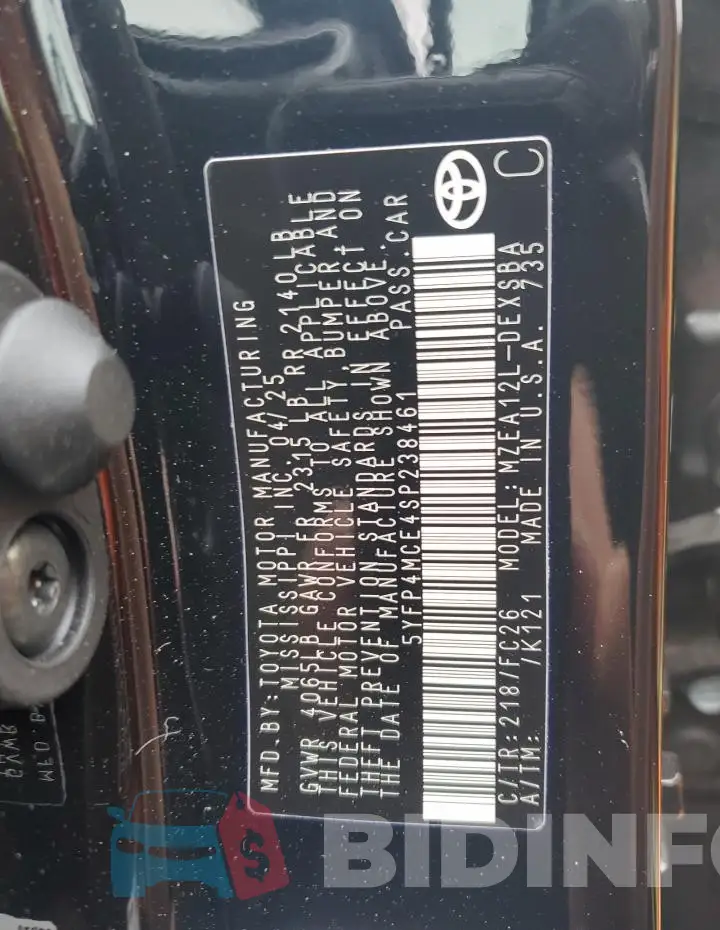 5YFP4MCE4SP238461 Photo# 12