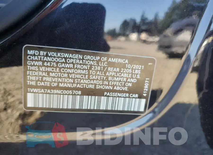 1VWSA7A39NC005708 Photo# 12