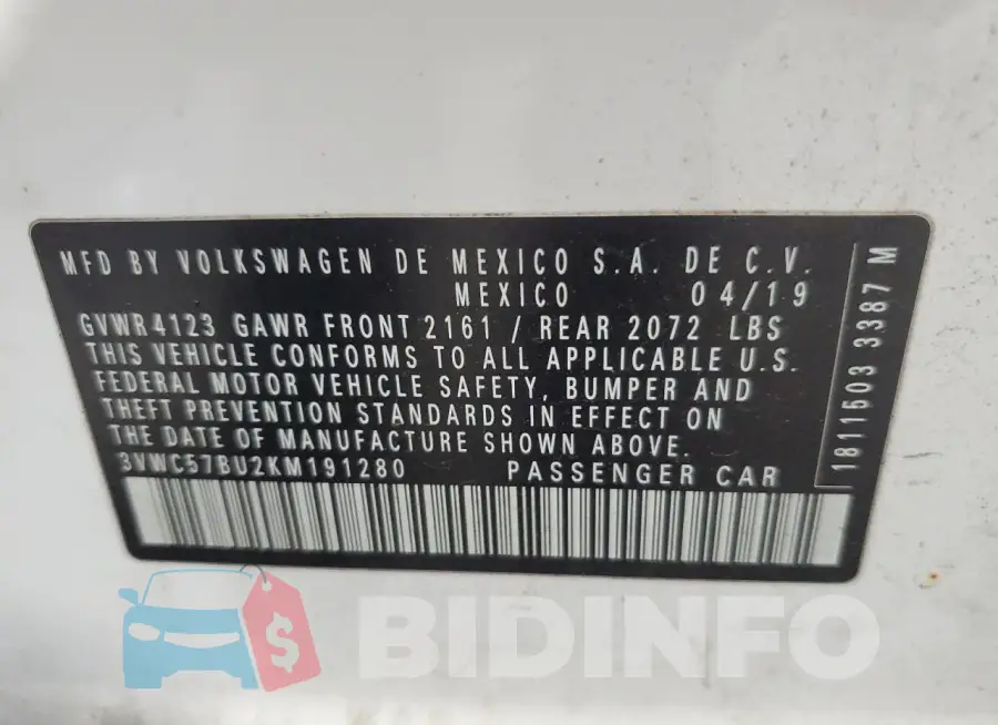 3VWC57BU2KM191280 Photo# 12