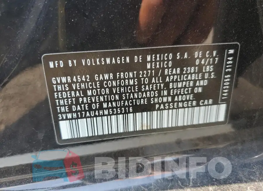 3VWH17AU4HM535316 Photo# 12