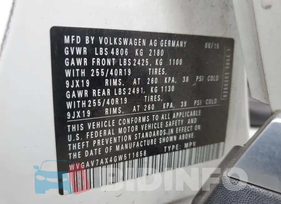 WVGAV7AX4GW511658 Photo# 14