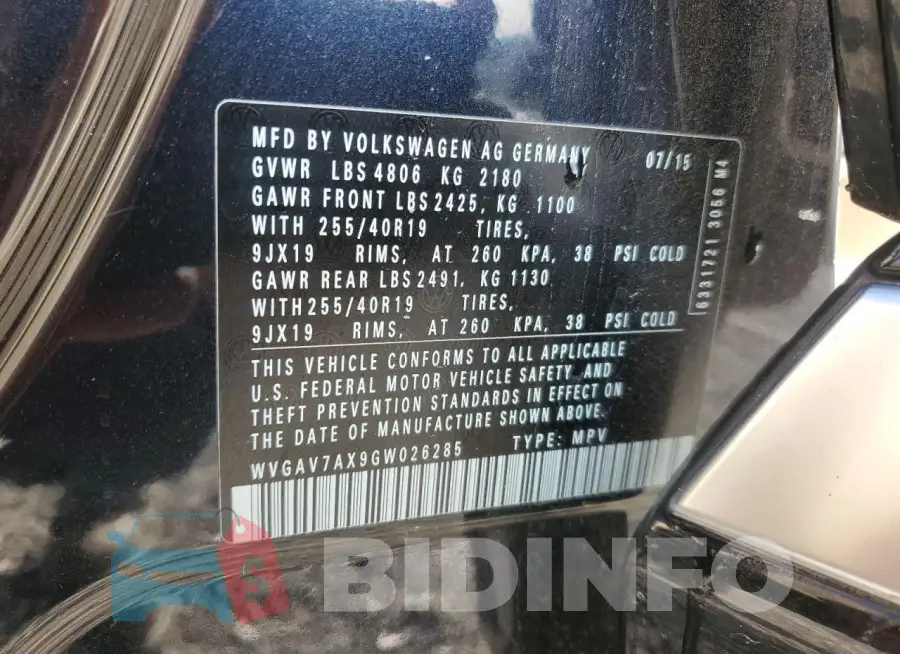 WVGAV7AX9GW026285 Photo# 12