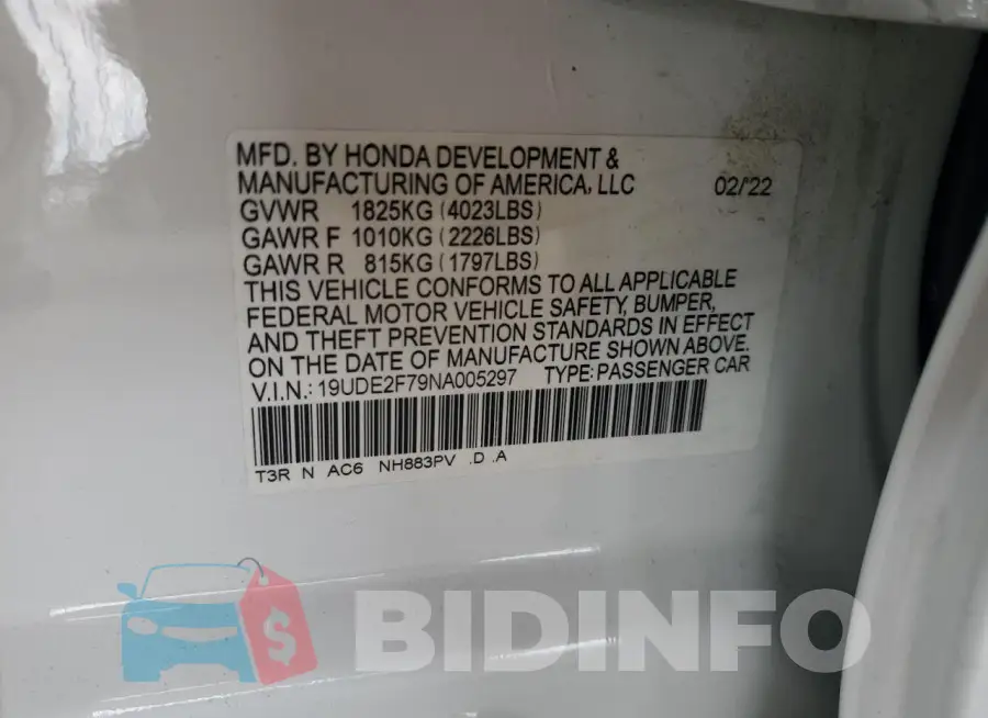 19UDE2F79NA005297 Photo# 12