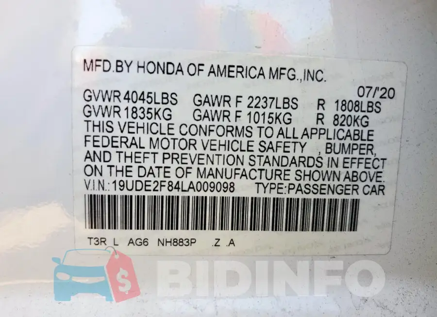 19UDE2F84LA009098 Photo# 13