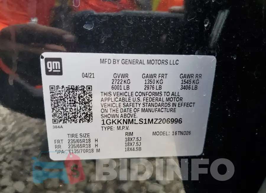 1GKKNMLS1MZ206996 Photo# 14