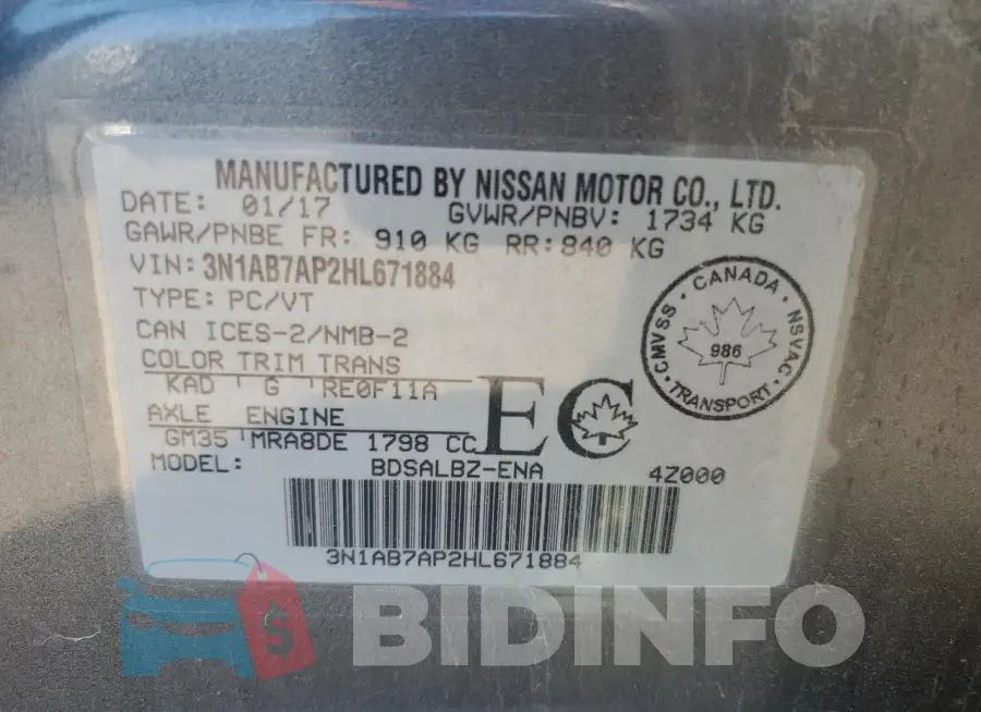 3N1AB7AP2HL671884 Photo# 12