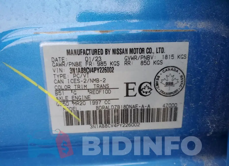 3N1AB8CV4PY226002 Photo# 13