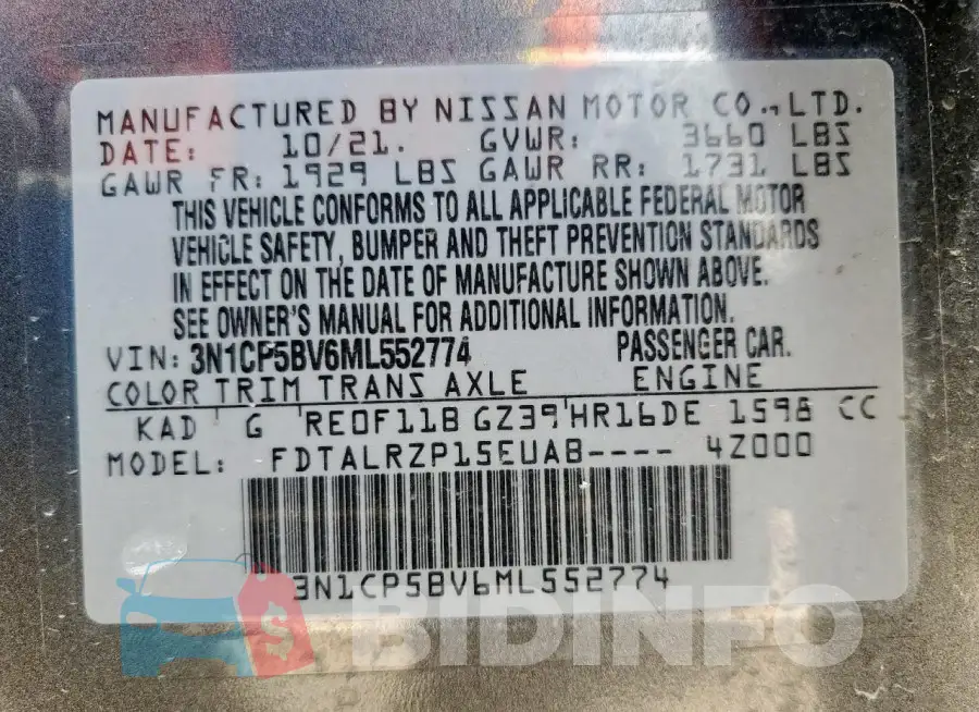 3N1CP5BV6ML552774 Photo# 14