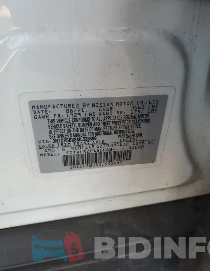 3N1CP5BV8ML533689 Photo# 12