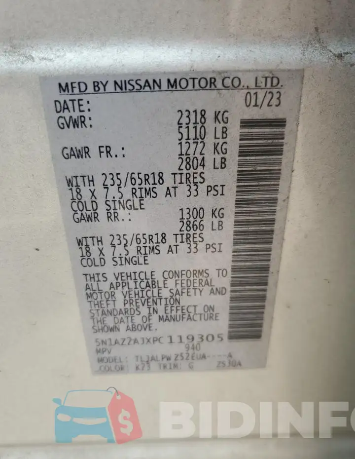 5N1AZ2AJXPC119305 Photo# 14