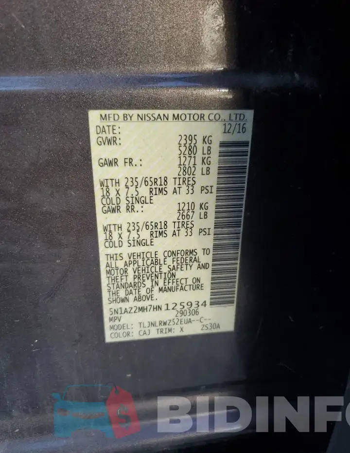 5N1AZ2MH7HN125934 Photo# 13