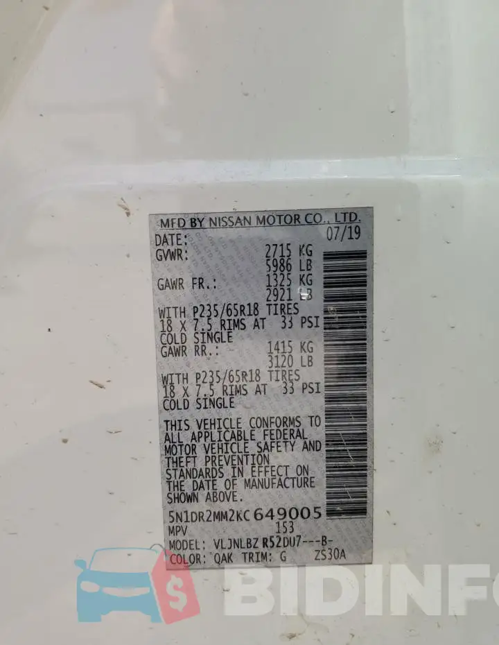 5N1DR2MM2KC649005 Photo# 13