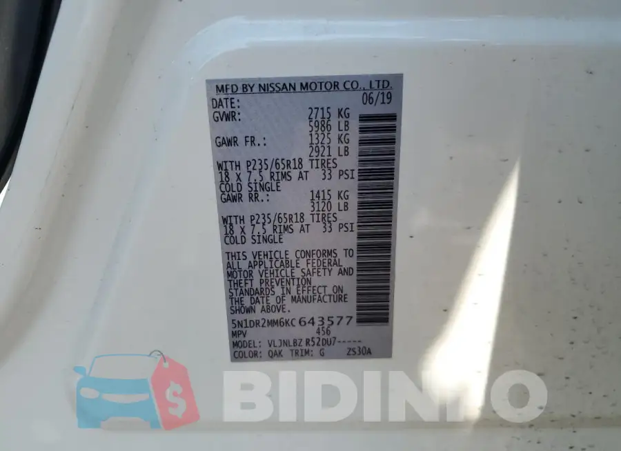 5N1DR2MM6KC643577 Photo# 13