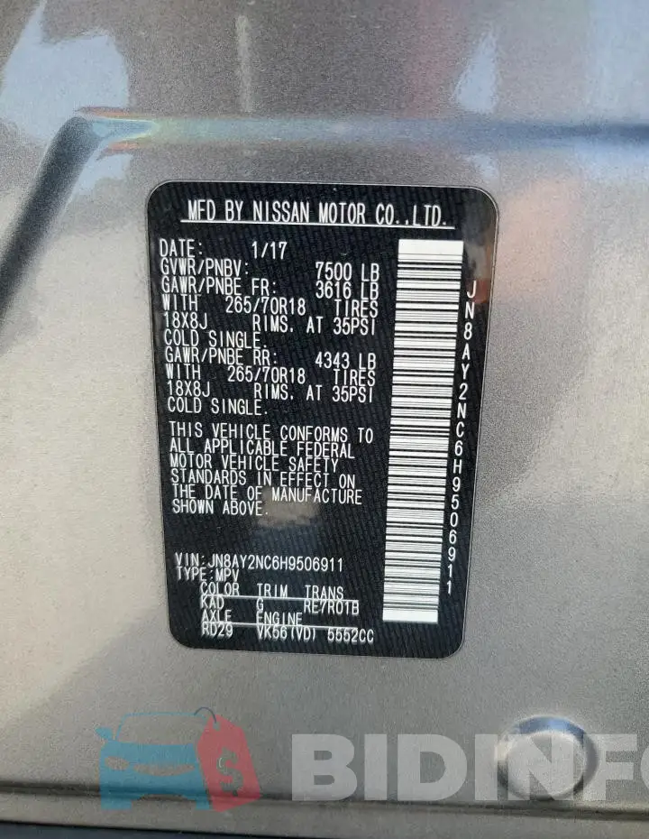 JN8AY2NC6H9506911 Photo# 12