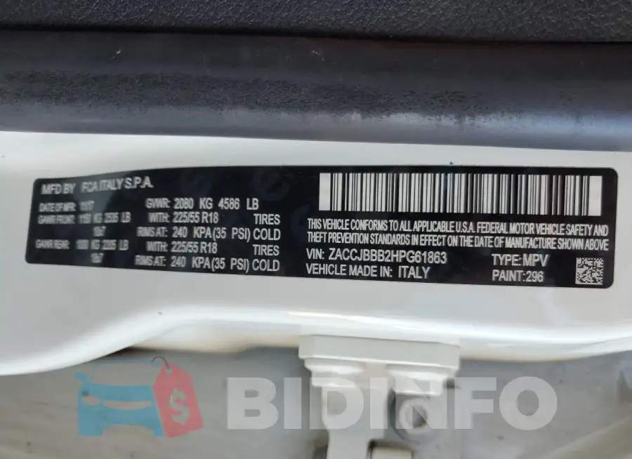 ZACCJBBB2HPG61863 Photo# 13