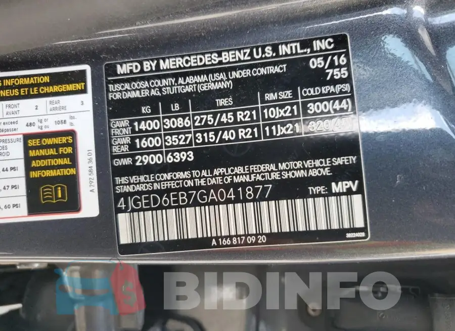 4JGED6EB7GA041877 Photo# 13