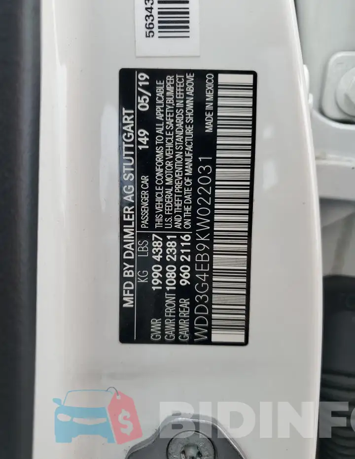 WDD3G4EB9KW022031 Photo# 13