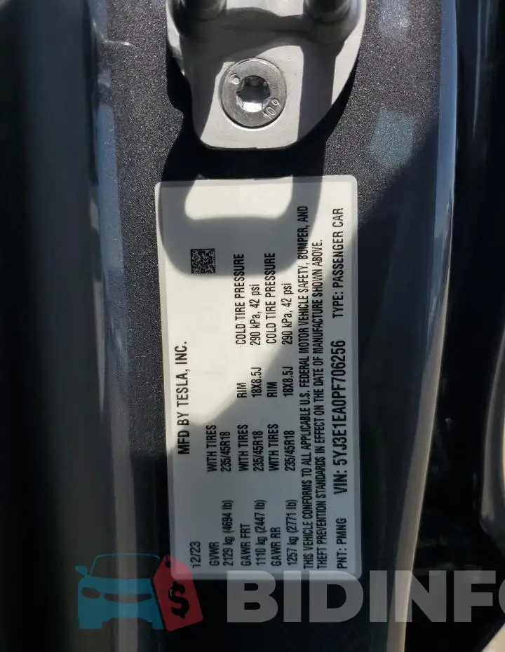 5YJ3E1EA0PF706256 Photo# 12