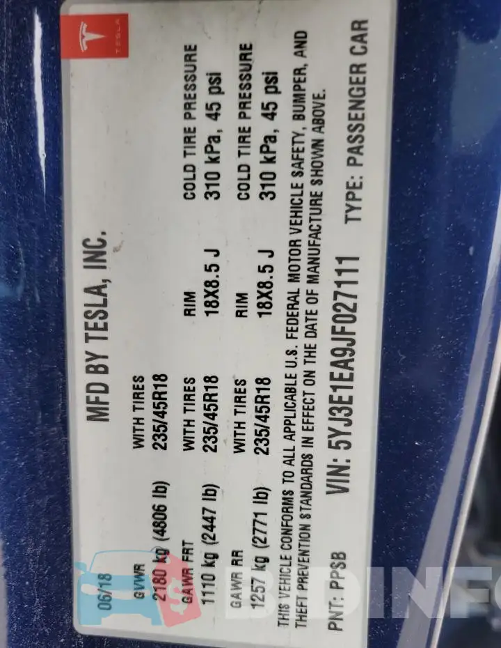 5YJ3E1EA9JF027111 Photo# 13