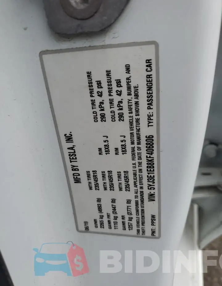 5YJ3E1EB8KF406806 Photo# 12