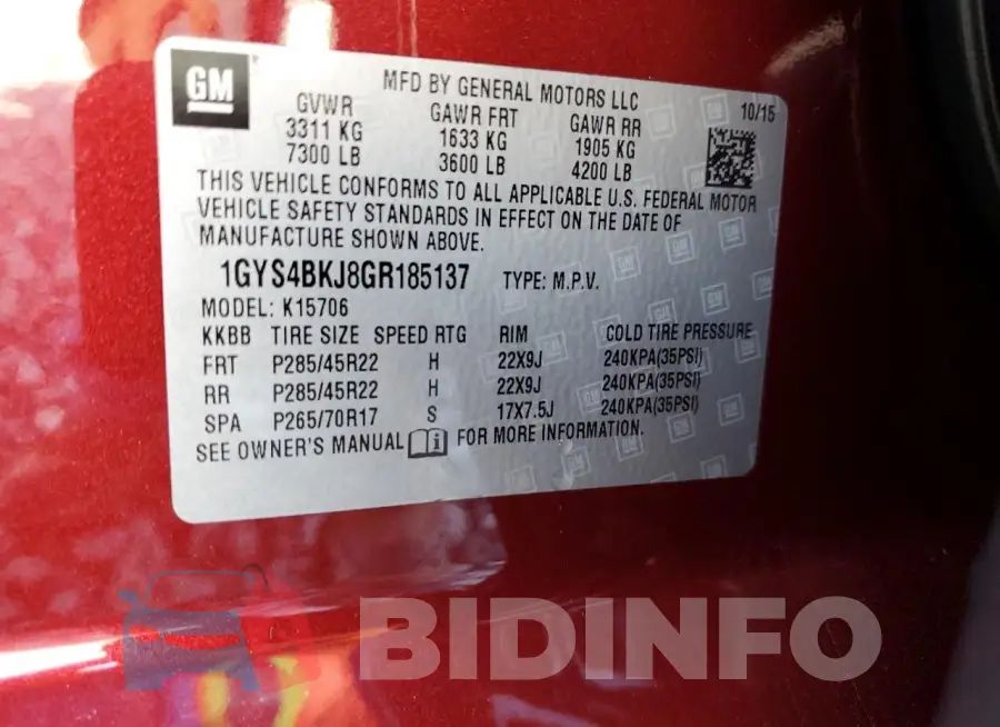 1GYS4BKJ8GR185137 Photo# 14