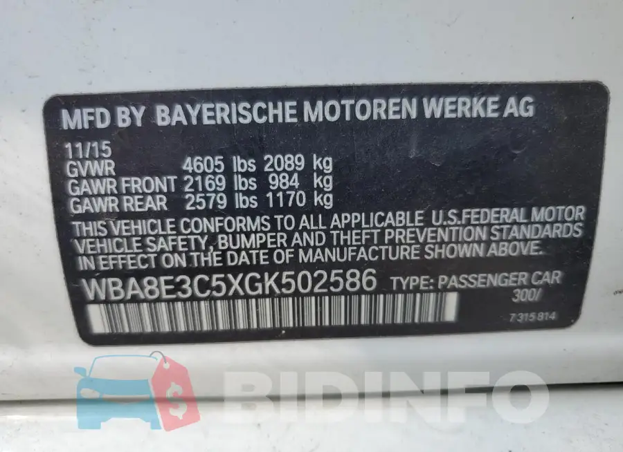 WBA8E3C5XGK502586 Photo# 12